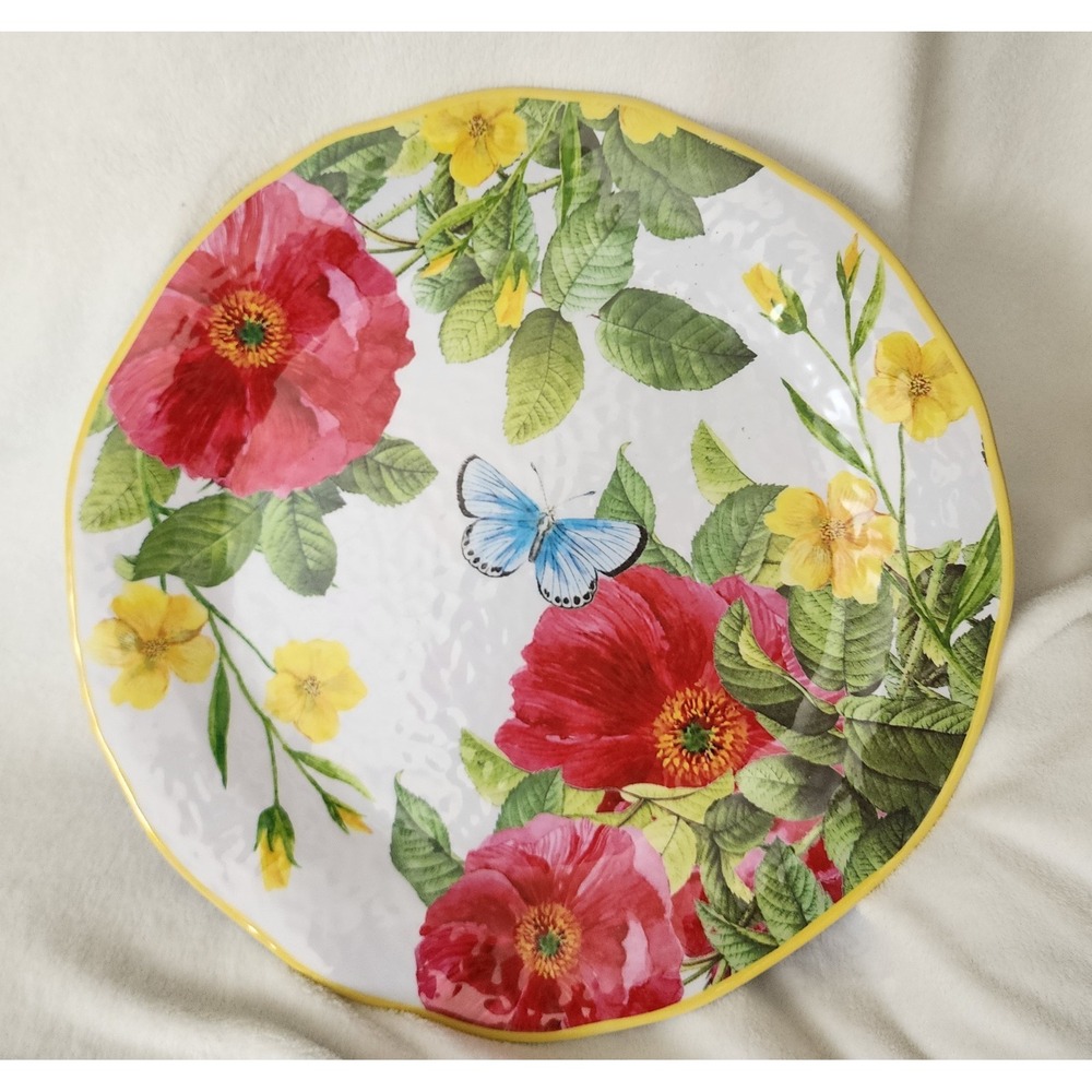 19" Melamine Serving Platter Butterfly Garden Large Round Tray NEW